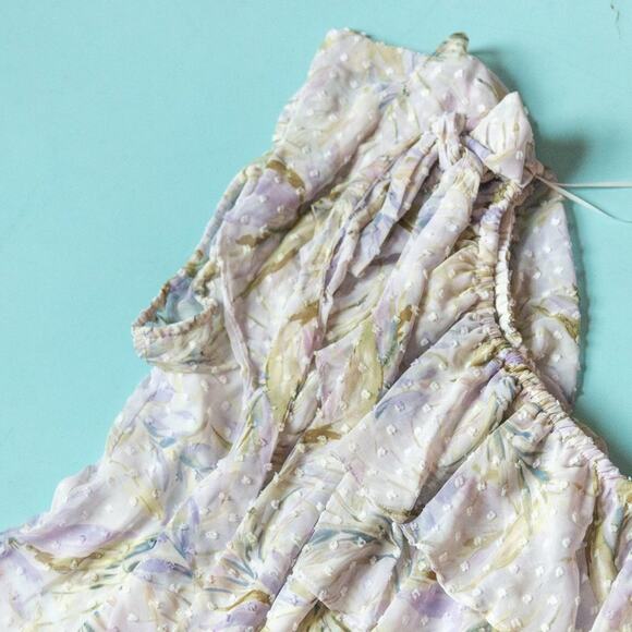 NEW Cece Purple One Shoulder Baja Palm Print Ruffle Neck Shift Dress Size Large - Picture 4 of 10